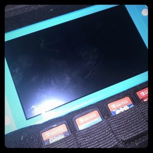 Turquoise Nintendo switch lite with the case